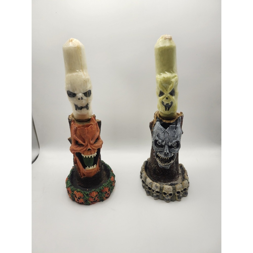 HALLOWEEN Fun World Eerie Effect Skull & Jack-O-lante Candle holder set VTG